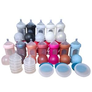 Big Lot Of Boon Nursh Baby Bottles 8 oz and Size 3, 2 & 1 Nipples & Storage Buns